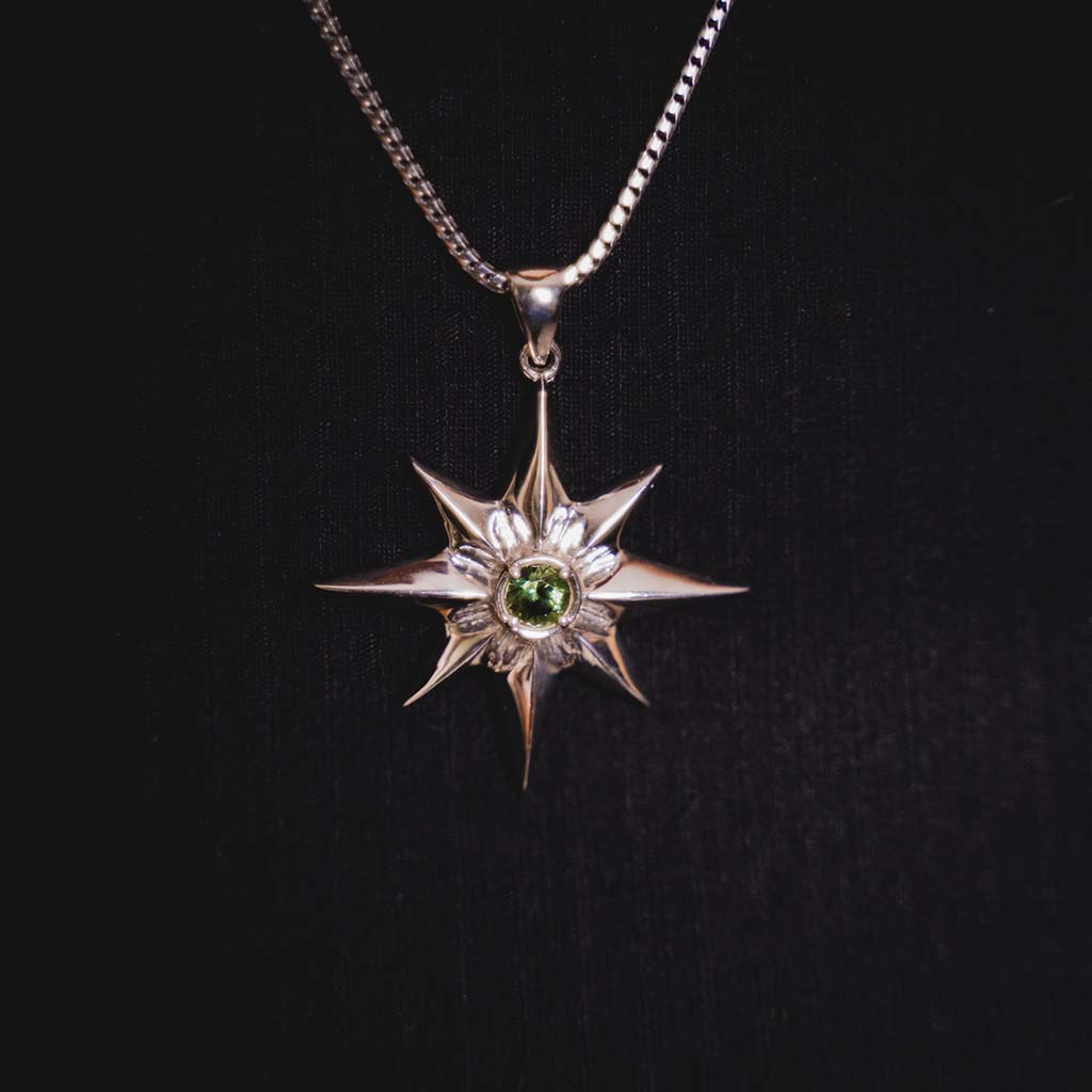 Moldavite Gemstone Star Silver Pendant