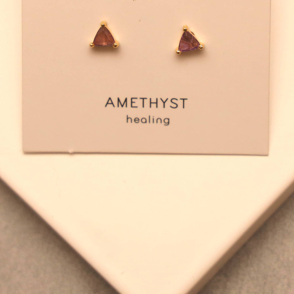 Mini Energy Gem Amethyst Stud Earrings | Handcrafted