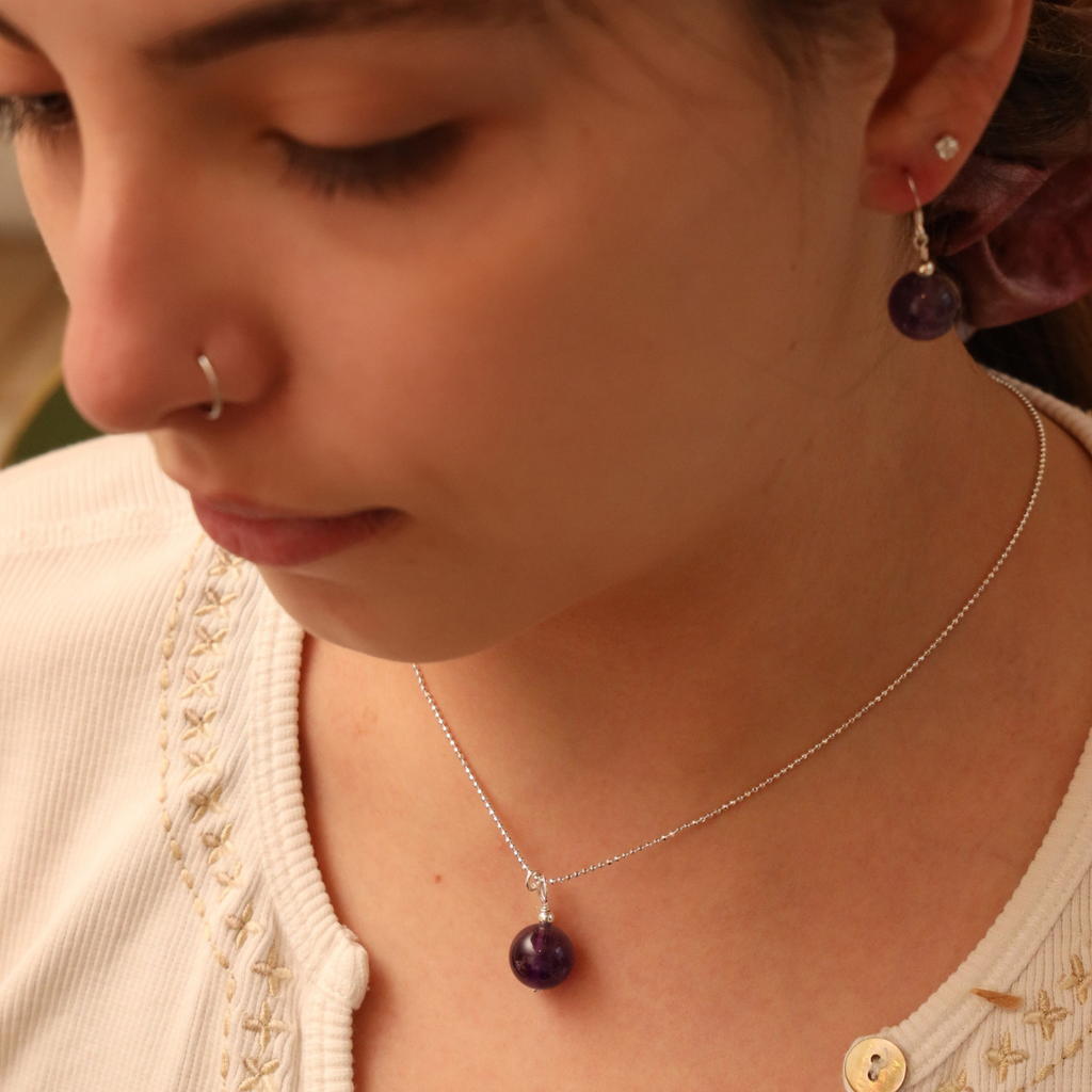 Amethyst Gemstone Earrings & Necklace | Set