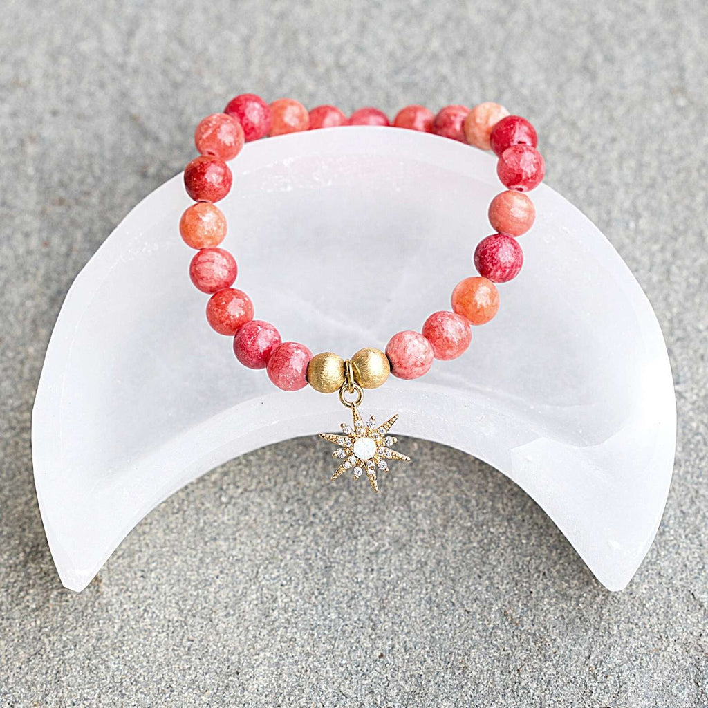 Gemstone Heart and Purity Rose Quartz Bracelet with Opal Charm & Selenite Moon Bowl