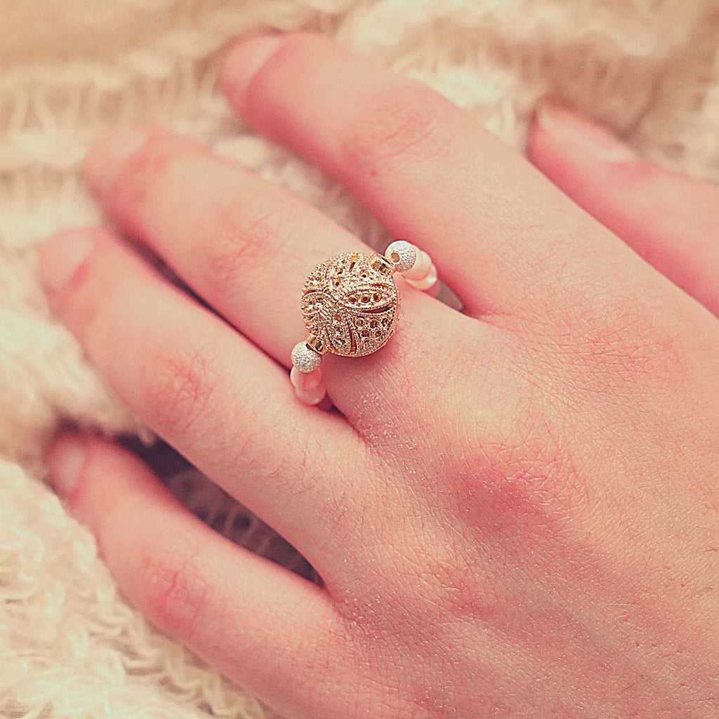 Mother of Pearl Beaded Ring, beaded pearl vermeil ring, pink pearl beaded ring