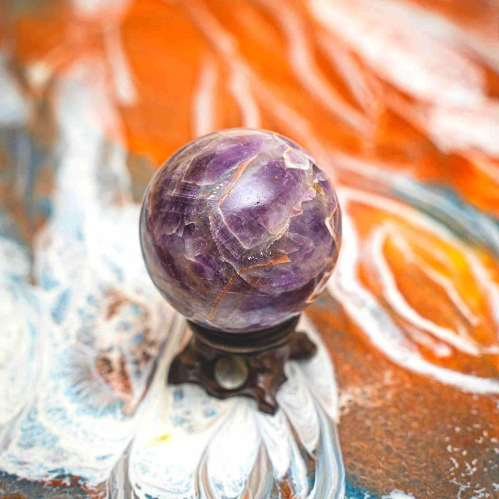 Chevron Amethyst Crystal Sphere - Amethyst Crystal Ball - Crystal Healing/Decor Collection (2 Sizes Available) |Stone of Peace