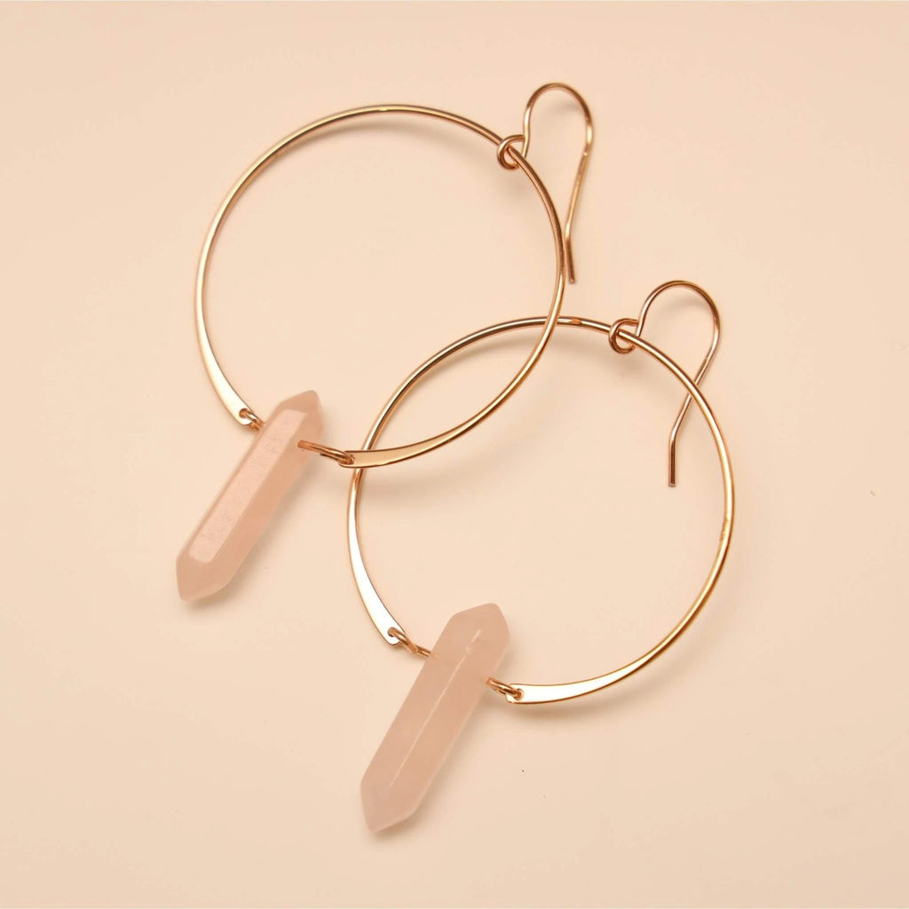 Rose Quartz thin lightweight Hoop Earring - Raw crystal Gemstone Earrings