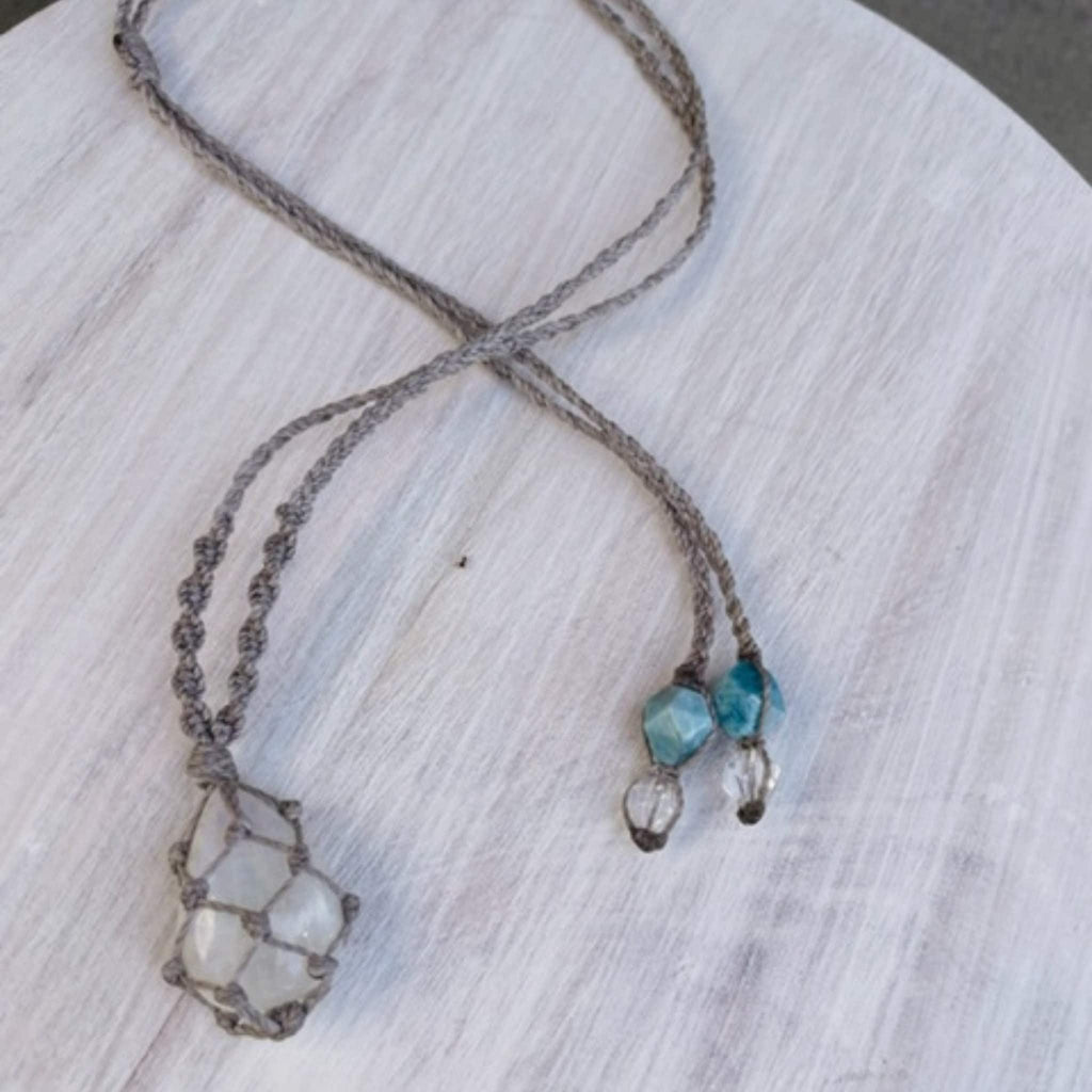 Crystal Macrame Moonstone Necklace, Macrame Necklace, Moonstone Necklace, Quartz Necklace