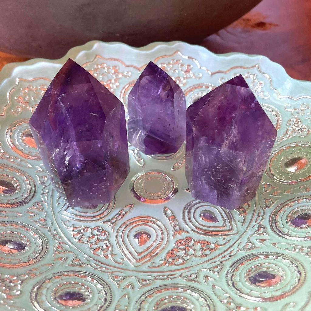 You are viewing &quot;Chunky Bahia Amethyst Towers/Gemstone Quality Purple Amethyst: 3 Sizes: Small: 2&quot; x 1 1/4&quot; weight: .075K Medium: 2 3/4&quot; x 1 1/4&quot; weight: .112K Large: 3&quot; x 1 1/4&quot; weight: .160K