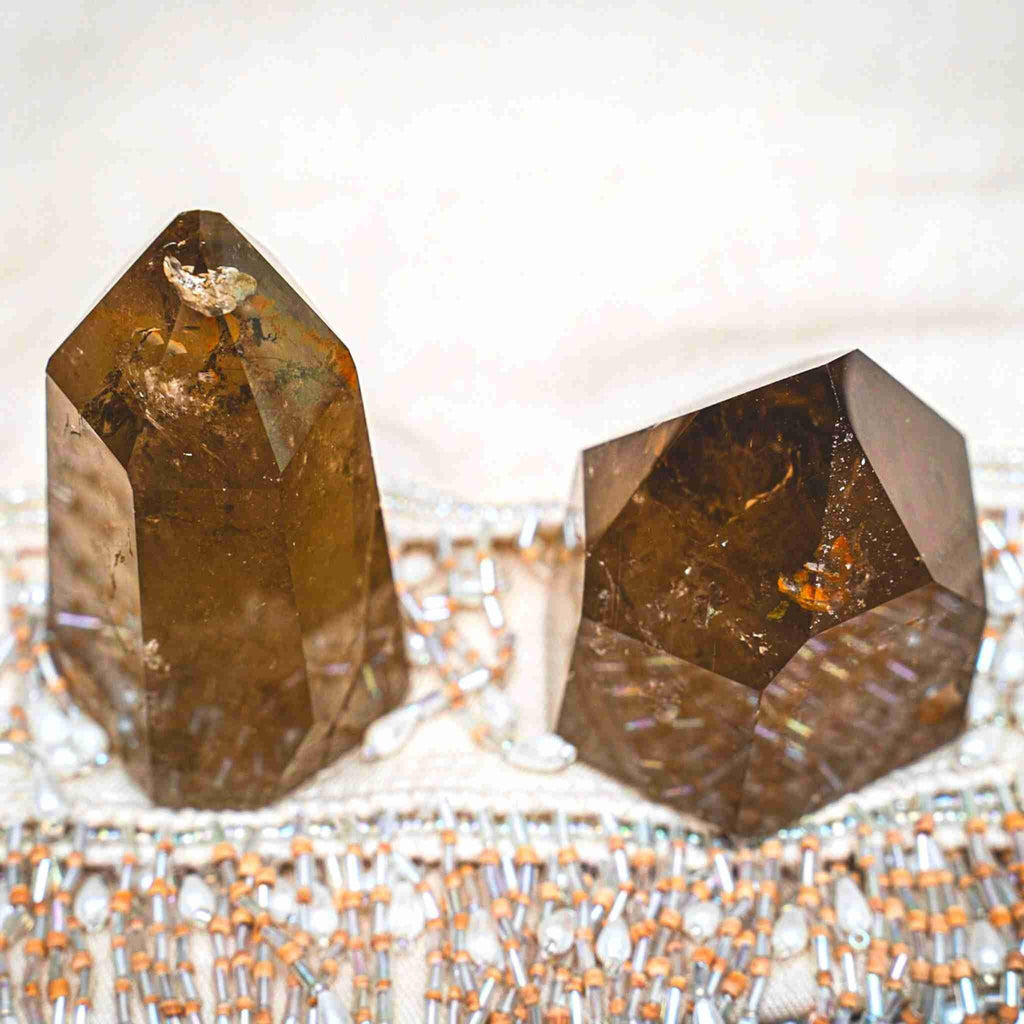 You are viewing &quot;AAA quality Smokey Citrine mini Towers -Obelisk Gemstones - Healing / Meditation Crystal - Reiki | 2 Sizes Available Tall: 3-3/4 x 1 1/2. weight: .230g Short & Chunky: 2 -3/4 x 2 weight: .255g