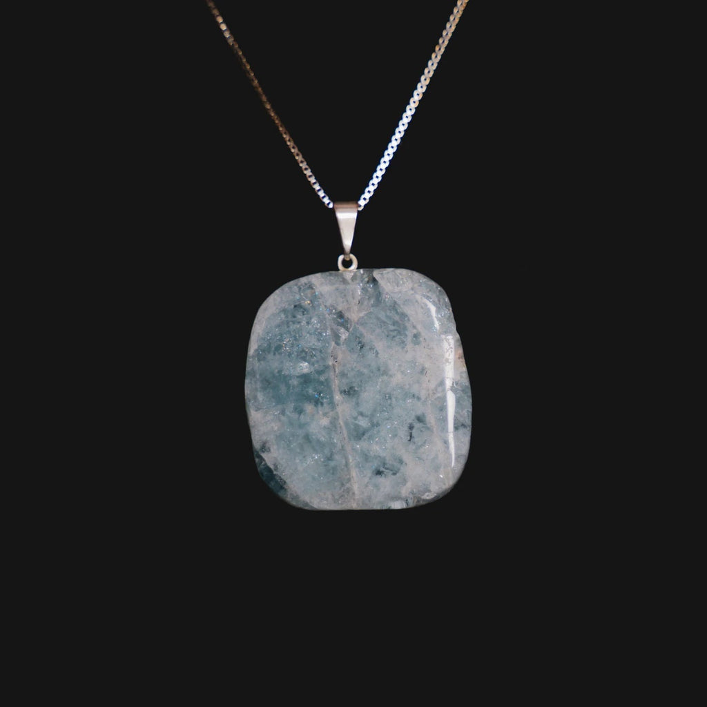 You are viewing &quot;Raw Aquamarine Slab Necklace Aquamarine is a manifestation stone. This pendant is on an 18 inch sterling silver .925 rhodium plated chain so it will not tarnish. Each stone is unique and measures approximately 1 1/4 inch.