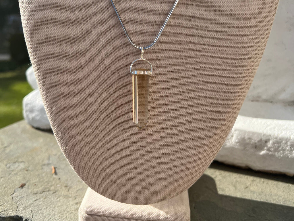 Natural Polished Citrine Pendant Necklace, Yellow Citrine Point, Gemstone Appeal, Citrine Pendant Necklace on Sterling Silver Chain