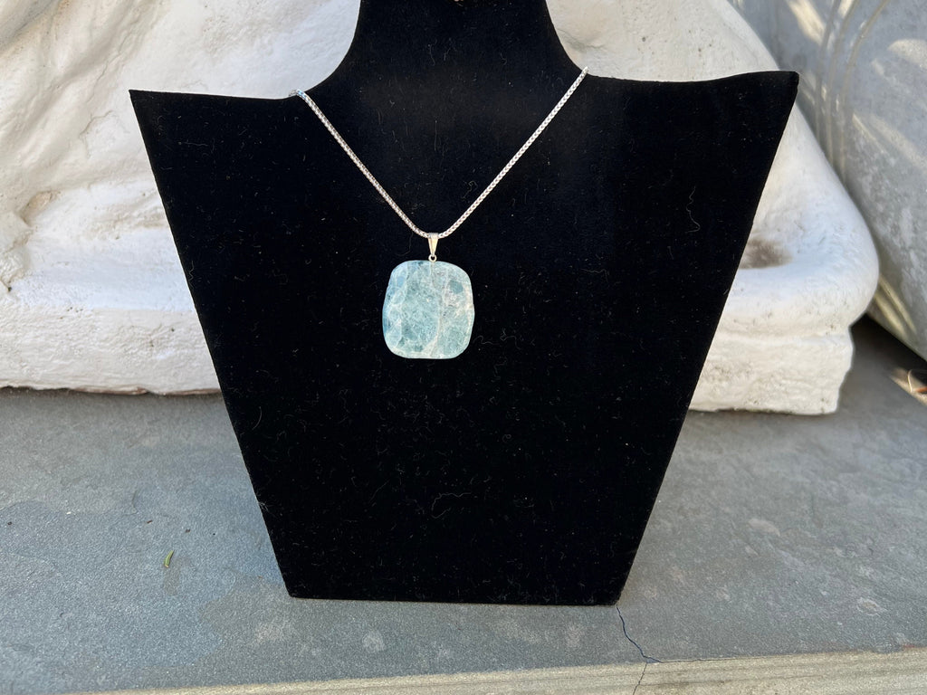 Polished Aquamarine Pendant Necklace, Aquamarine Slab Necklace, Aquamarine pendant on 18" Chain March Gemstone Birthstone Necklace