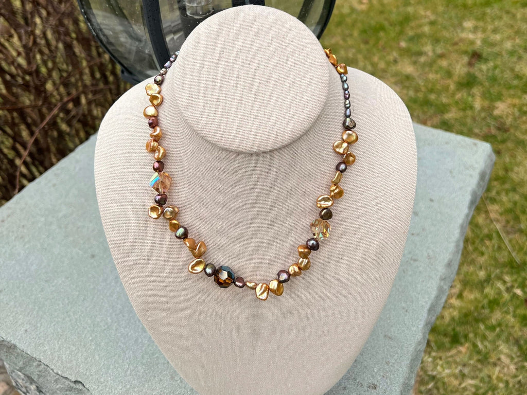 Freshwater Pearls with Crystals Necklace, Keshi Pearl Choker Necklace, Pearls with Crystals Choker Necklace, Crystals and Pearls Chokers