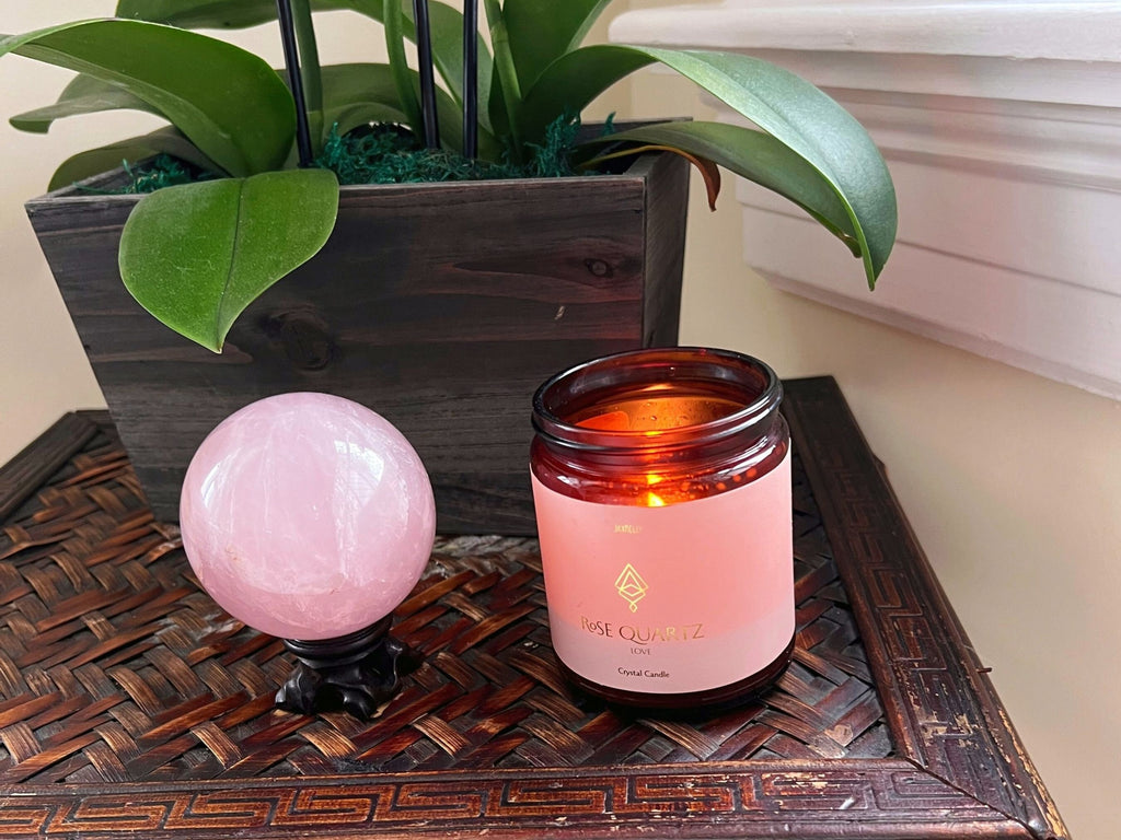 Rose Quartz Sphere Gift Set, Gemstone Rose Quartz Gift Set, Crystal Sphere and Candle, Rose Quartz Crystal Candle, Rose Quartz Sphere Gift