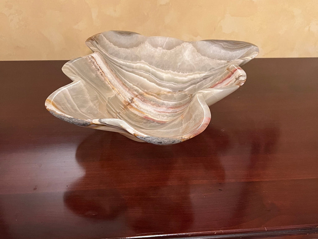 Large Onyx and Agate Polished Stone Bowl | Hand Carved One of a Kind Table Centerpiece Bowl